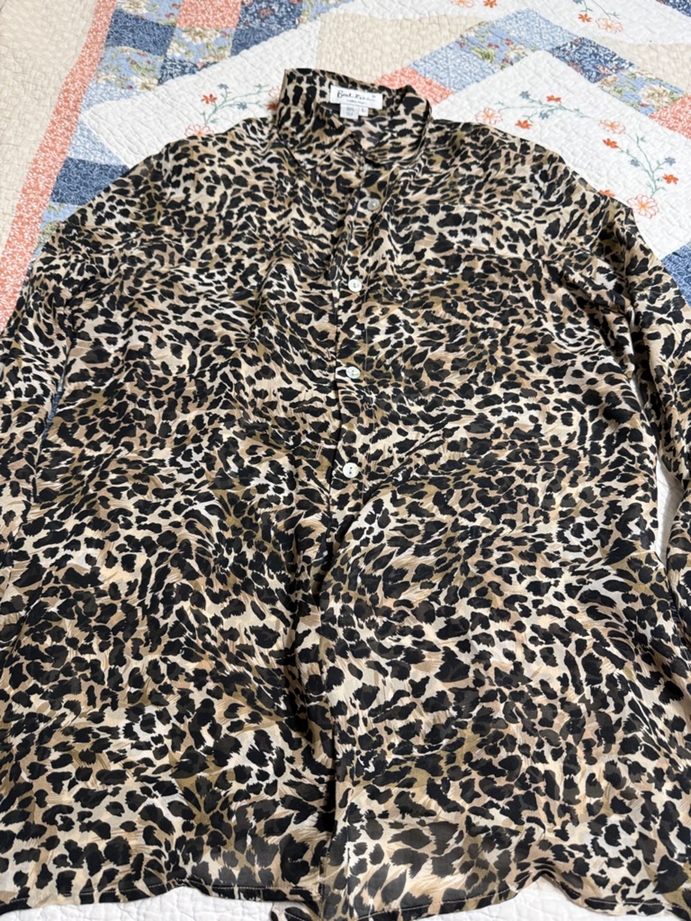 Beat Riece Collection Leopard-Print Silk Button-Up - Black & Tan - Picture 2 of 4
